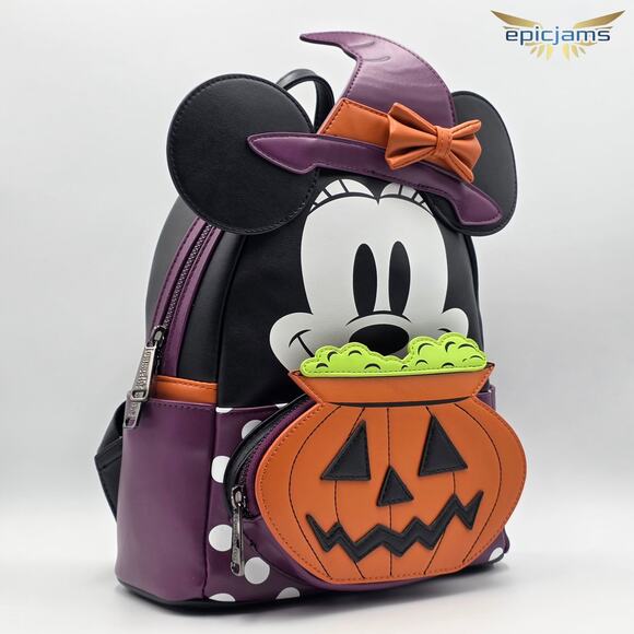 Loungefly Disney Minnie Mouse Witch Cosplay Pumpkin Halloween Mini Backpack Bag - Picture 2 of 5
